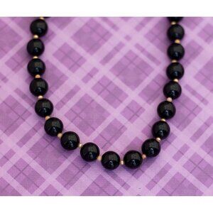 Vintage Gothic Black Beaded Necklace 34 Inch - V16